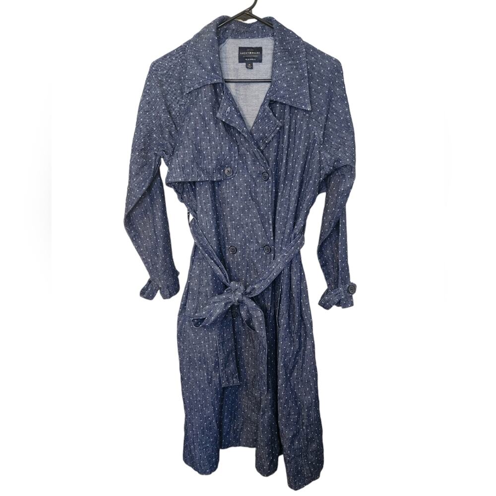 Lucky Brand True Indigo Denim Dot Trench Coat Medium - Picture 4 of 11
